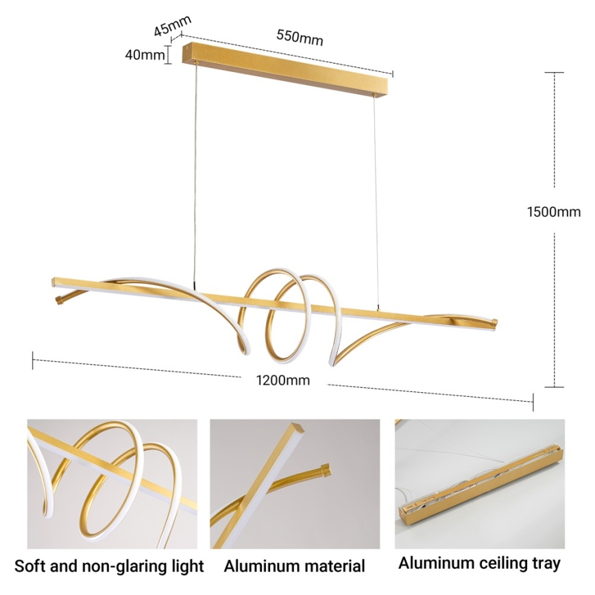 BRILAGI - himmennettävä LED-riippuvalaisin vaijerilla SIGNATURE LED/50W/230V 3000-6000K 120 cm kultainen + kaukosäädin