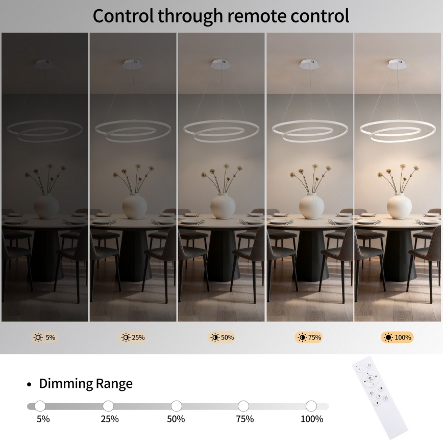 Brilagi - TWISTER himmennettävä LED-riippuvalaisin vaijerilla LED/75W/230V 3000-6000K halkaisija 70 cm valkoinen + kaukosäädin