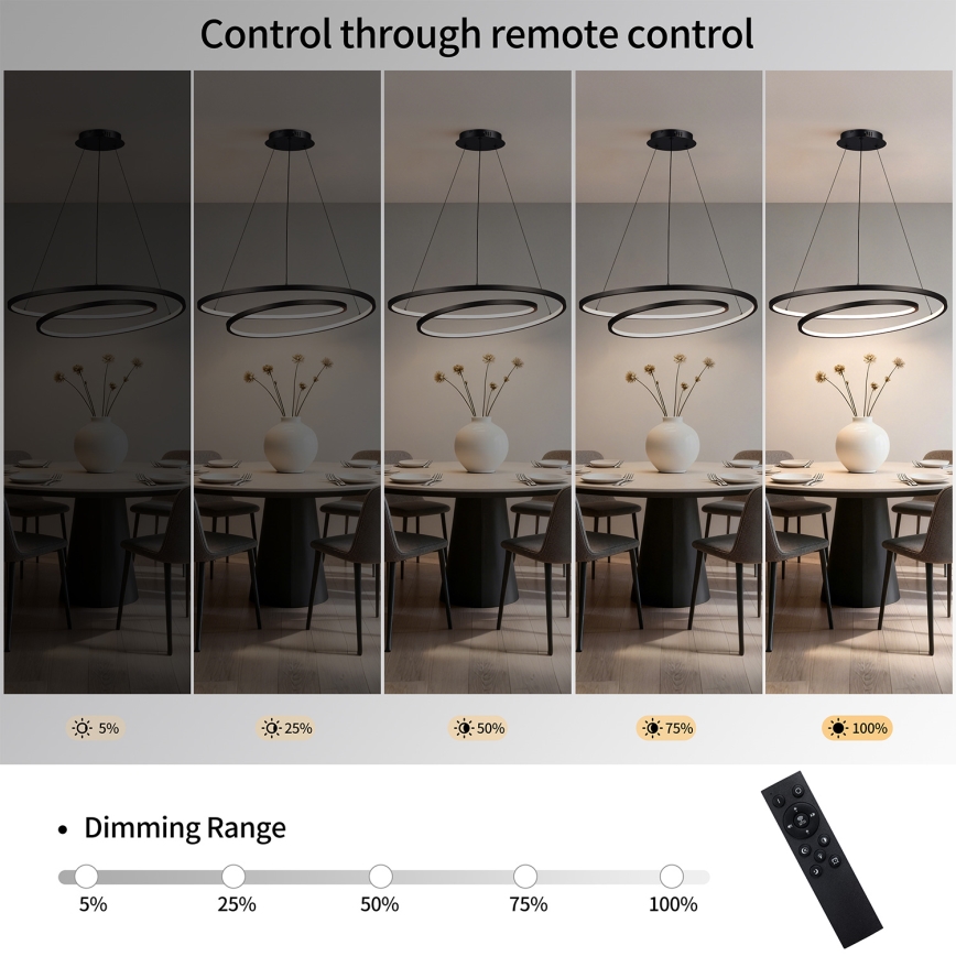 Brilagi - TWISTER LED himmennettävä riippuvalaisin vaijerilla LED/105W/230V 3000–6000K halkaisija 100 cm musta + kaukosäädin