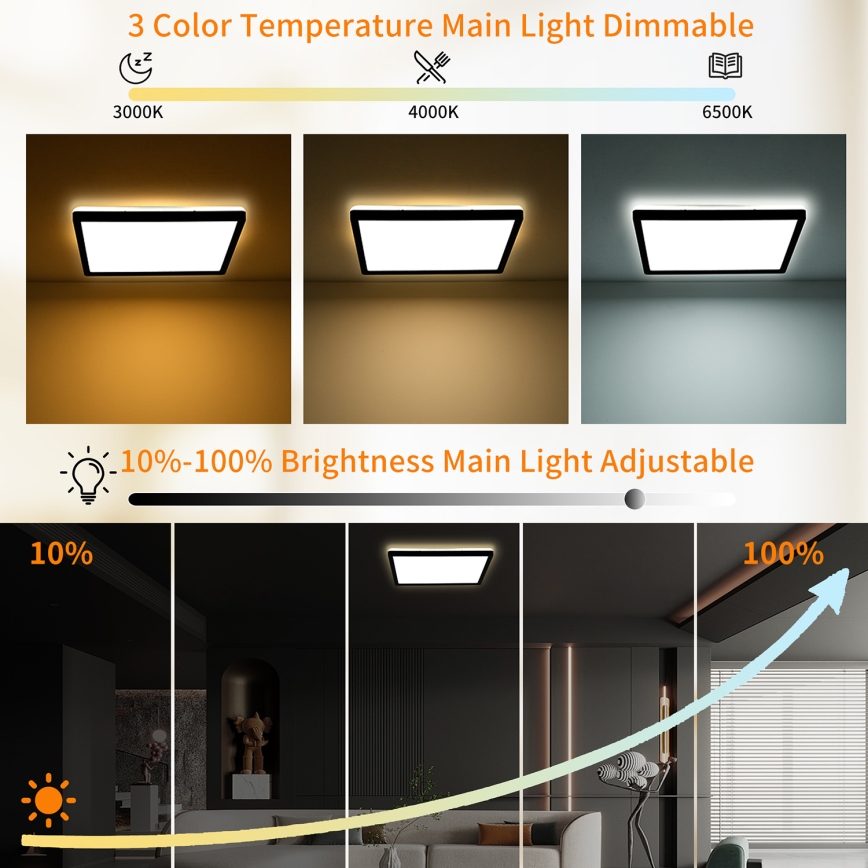 Brilagi - LED-himmennettävä kattovalaisin ULTRA SLIM LED/18W/230V 2700-6500K 30x30 cm musta + kaukosäädin