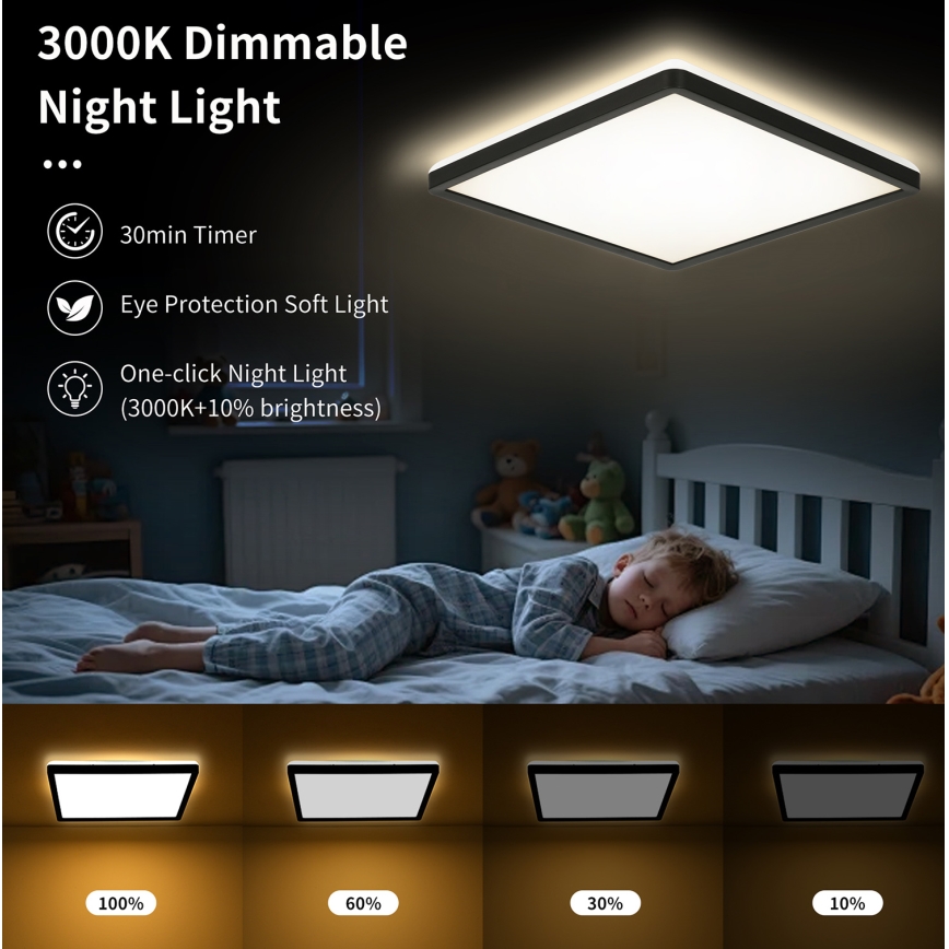 Brilagi - LED-himmennettävä kattovalaisin ULTRA SLIM LED/18W/230V 2700-6500K 30x30 cm musta + kaukosäädin