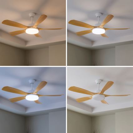 Brilagi - Himmennettävä LED-kattotuuletin LED/34W/230V 3000–6500K halkaisija 132 cm valkoinen/ruskea + kaukosäädin
