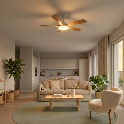 Brilagi - Himmennettävä LED-kattotuuletin LED/34W/230V 3000–6500K halkaisija 132 cm valkoinen/ruskea + kaukosäädin