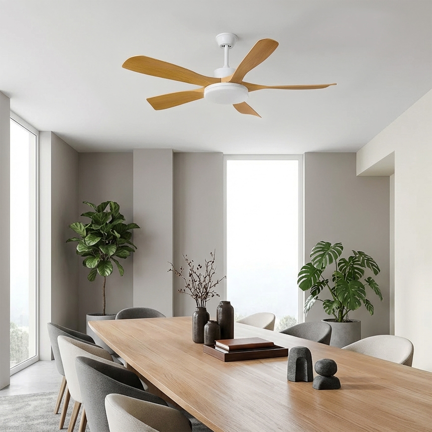 Brilagi - Himmennettävä LED-kattotuuletin LED/34W/230V 3000–6500K halkaisija 132 cm valkoinen/ruskea + kaukosäädin