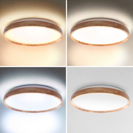 Brilagi - ALSON LED himmennettävä kattovalaisin, 48 W, 230 V, 3000–6500 K, tammi, halkaisija 39,5 cm + kaukosäädin