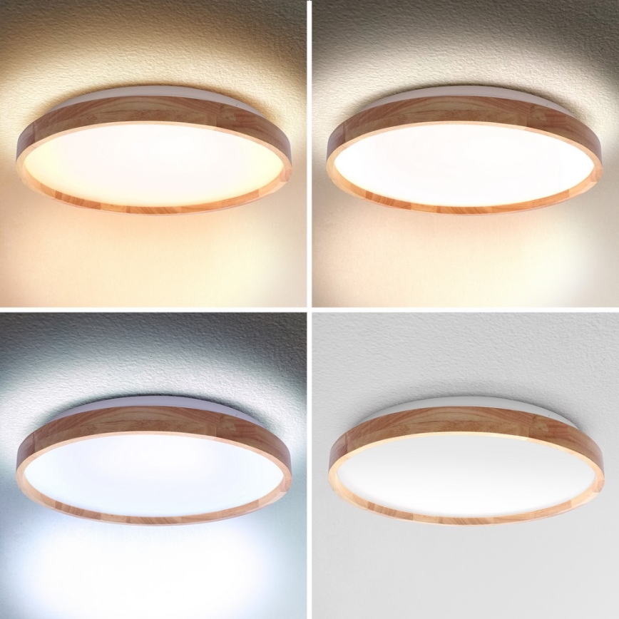 Brilagi - ALSON LED himmennettävä kattovalaisin, 48 W, 230 V, 3000–6500 K, tammi, halkaisija 39,5 cm + kaukosäädin