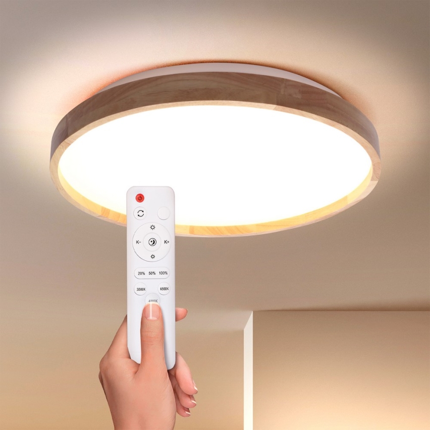 Brilagi - ALSON LED himmennettävä kattovalaisin, 48 W, 230 V, 3000–6500 K, tammi, halkaisija 39,5 cm + kaukosäädin