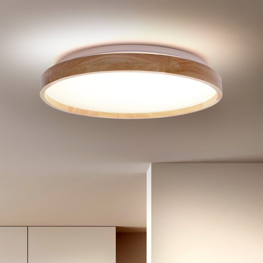 Brilagi - ALSON LED himmennettävä kattovalaisin, 48 W, 230 V, 3000–6500 K, tammi, halkaisija 39,5 cm + kaukosäädin