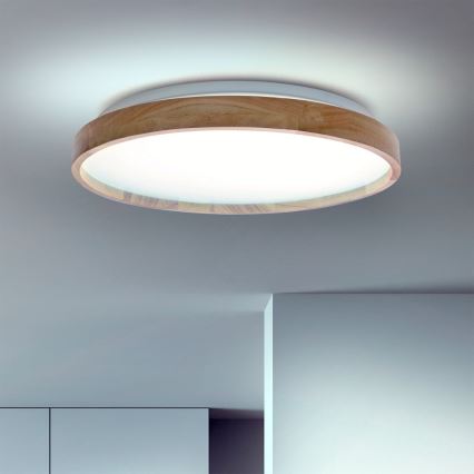 Brilagi - ALSON LED himmennettävä kattovalaisin, 48 W, 230 V, 3000–6500 K, tammi, halkaisija 39,5 cm + kaukosäädin