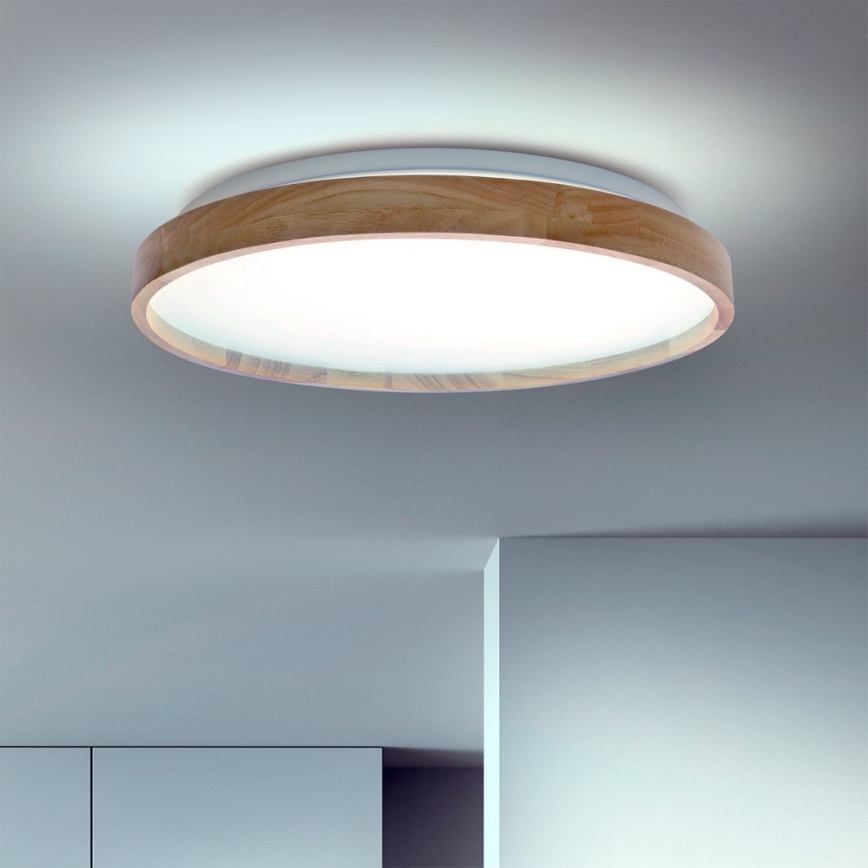 Brilagi - ALSON LED himmennettävä kattovalaisin, 48 W, 230 V, 3000–6500 K, tammi, halkaisija 39,5 cm + kaukosäädin