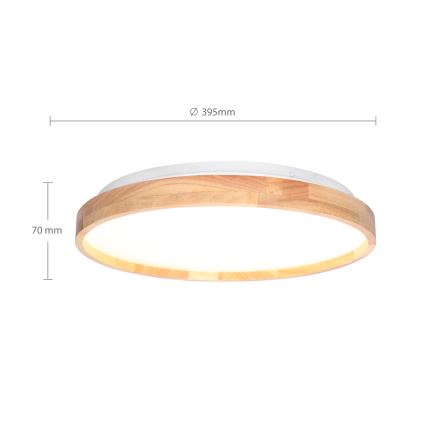 Brilagi - ALSON LED himmennettävä kattovalaisin, 48 W, 230 V, 3000–6500 K, tammi, halkaisija 39,5 cm + kaukosäädin