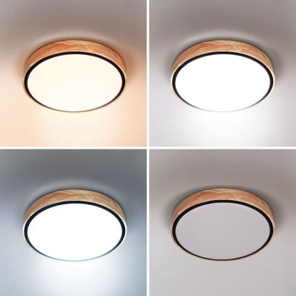 Brilagi - GLORIA himmennettävä LED-kattovalaisin 48 W, 230 V, 3000–6500 K, tammi, Ø 40 cm + kaukosäädin