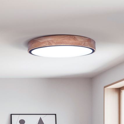 Brilagi - GLORIA himmennettävä LED-kattovalaisin 48 W, 230 V, 3000–6500 K, tammi, Ø 40 cm + kaukosäädin