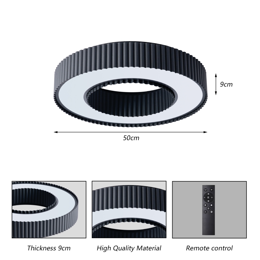 Brilagi - LUMIX LED-himmennettävä kattovalaisin LED/48W/230V 3000-6000K, musta, halkaisija 50 cm + kaukosäädin
