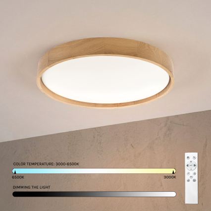 Brilagi - LED-himmennettävä kattovalaisin MANAROLA REMOTE LED/36W/230V 3000–6500 K halkaisija 51 cm tammi + kaukosäädin