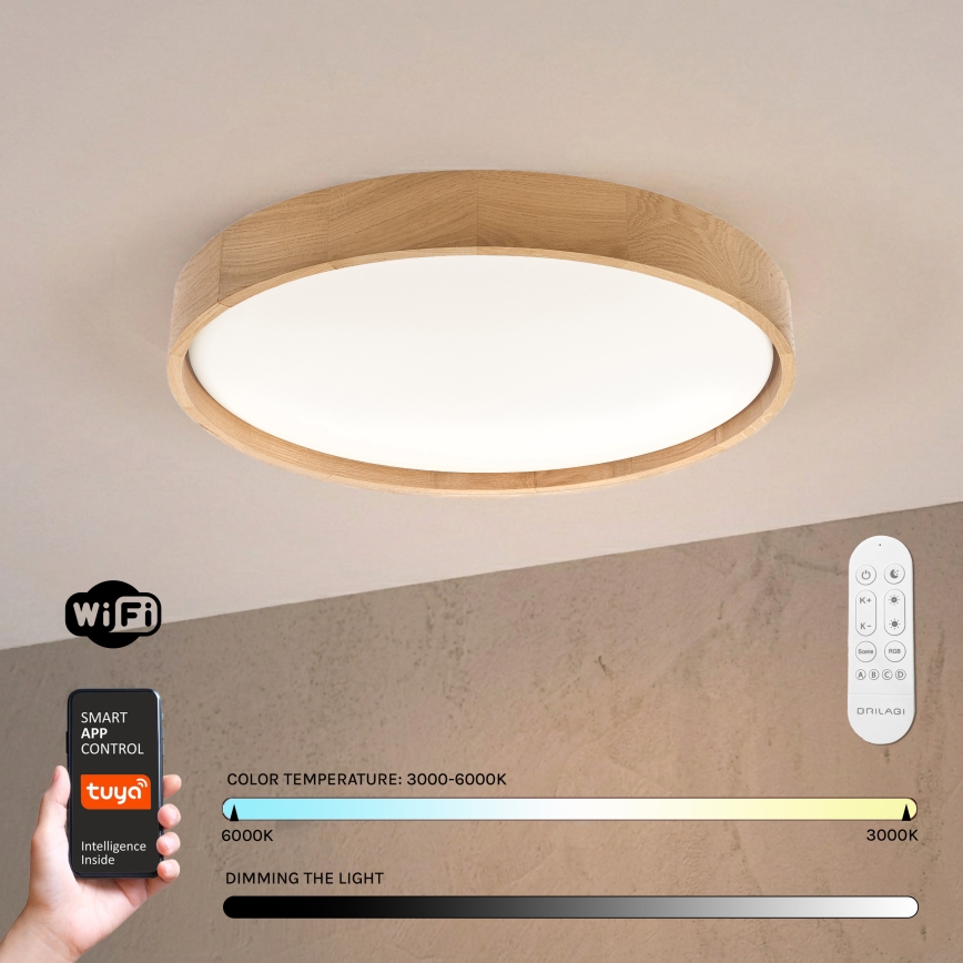 Brilagi - LED-himmennettävä kattovalaisin MANAROLA SMART LED/36W/230V 3000-6000K Wi-Fi Tuya Beacon halkaisija 51 cm tammi + kaukosäädin