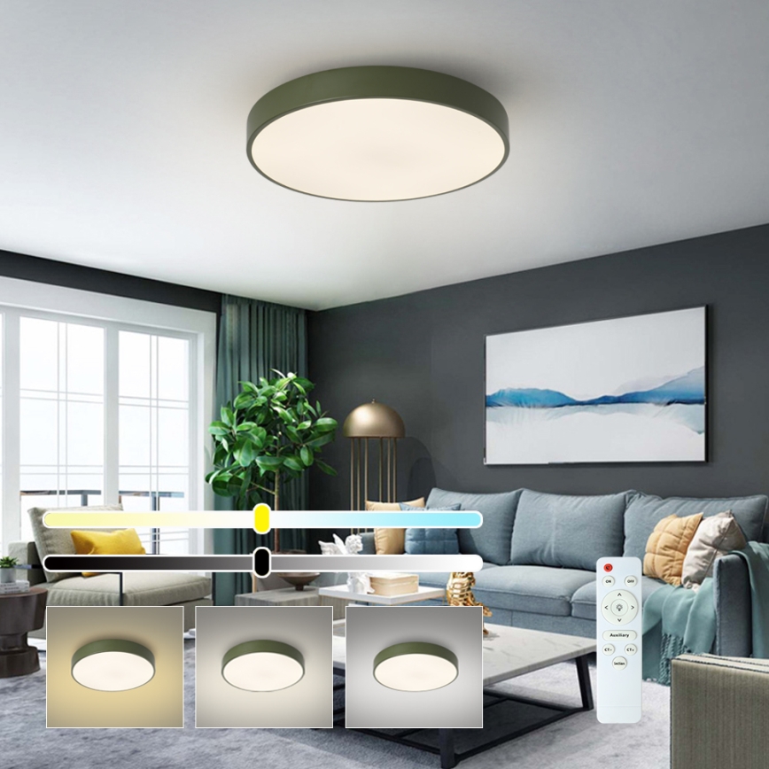 Brilagi - himmennettävä LED-kattovalaisin POOL, 60 W, 230 V, 3000–6000 K, Ø 50 cm, vihreä + kaukosäädin