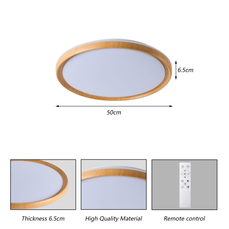 Brilagi - LED-himmennettävä kattovalaisin RIVO LED/72W/230V 3000-6000K puukuosi, halkaisija 50 cm + kaukosäädin