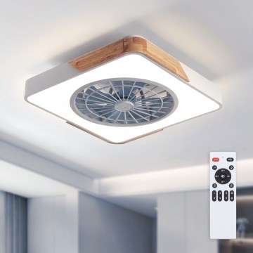 Brilagi - LED-himmennettävä kattovalaisin tuulettimella LED/38W/230V 3000-6500K 3000-6500K 50x50 cm valkoinen/tammi + kaukosäädin