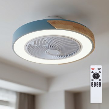 Brilagi - LED-himmennettävä kattovalaisin tuulettimella LED/38W/230V 3000-6500K 3000-6500K halkaisija 50 cm sininen/tammi + kaukosäädin