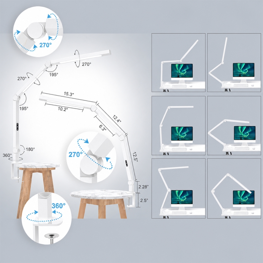 Brilagi - LED himmennettävä kosketusohjattu taipuisa pöytävalaisin VARIO LED/12W/230V 3000/4000/5000/6500K CRI 92 valkoinen