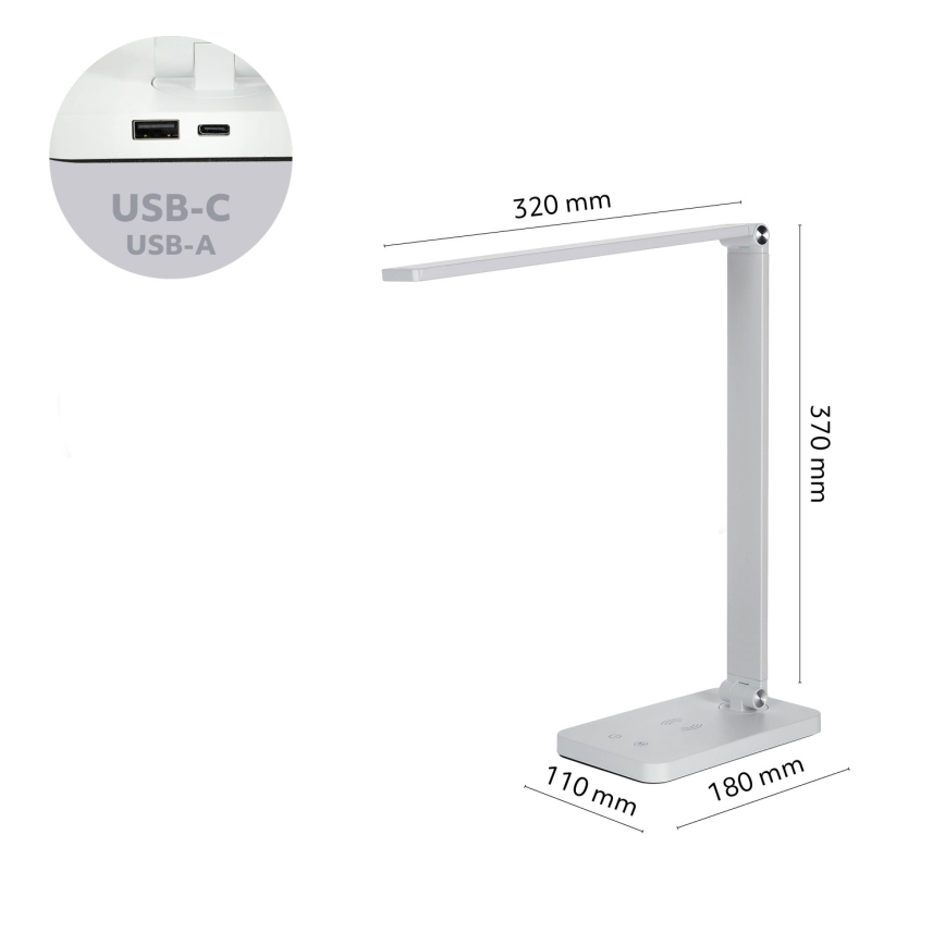 Brilagi - himmennettävä LED-kosketuspöytälamppu langattomalla QI-latauksella MODO CHARGE LED/7W/5V 3000/4000/6000K valkoinen