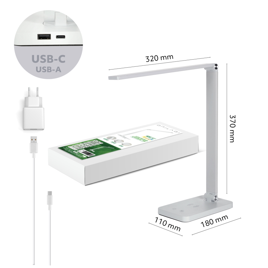 BRILAGI - himmennettävä LED-kosketuspöytälamppu langattomalla QI-latauksella MODO CHARGE LED/7W/5V 3000/4000/6000K valkoinen