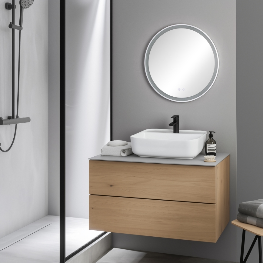 Brilagi - Himmennettävä LED-kylpyhuonepeili lämmityksellä ja taustavalolla, ALU PRO LED/18W/230V halkaisija 60 cm 3000/4000/6500K IP44 mattakromi CRI 90