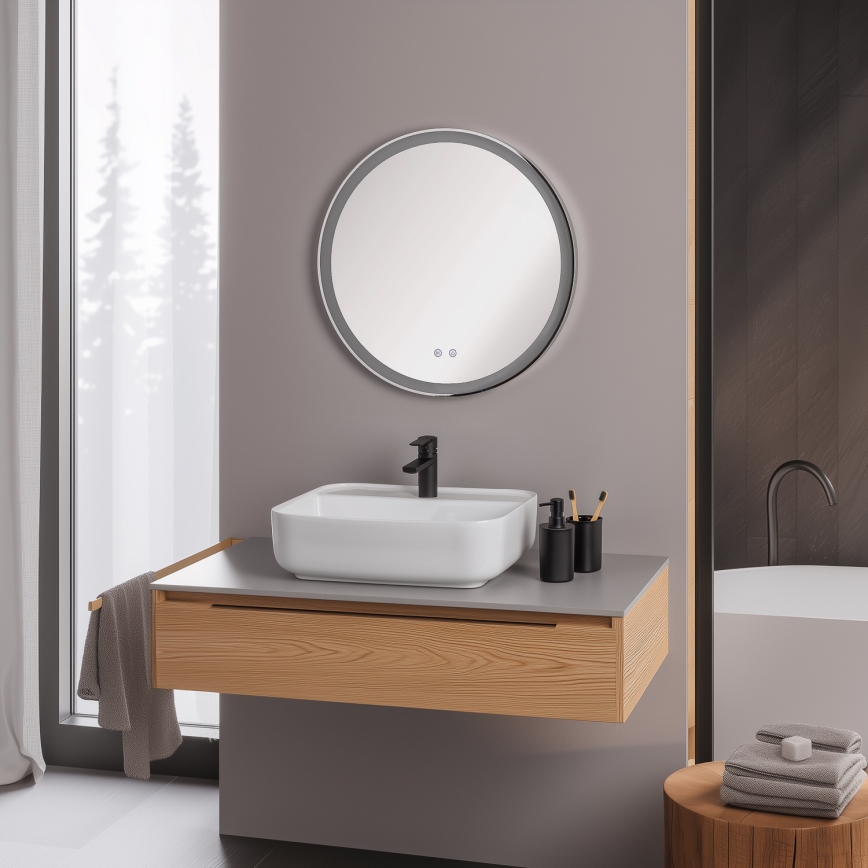 Brilagi - LED-himmennettävä kylpyhuonepeili, lämmitetty ja taustavalaistu ALU PRO LED/18W/230V halkaisija 60 cm 3000/4000/6500K IP44 kiiltävä kromi CRI 90