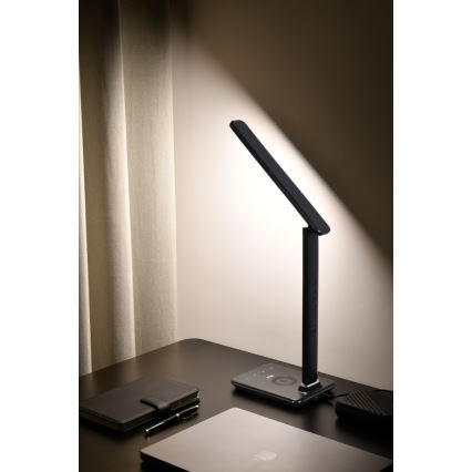 Brilagi - himmennettävä LED-pöytälamppu langattomalla QI-latauksella ja USB-liitännällä REGINA LED/8,5W/230V musta