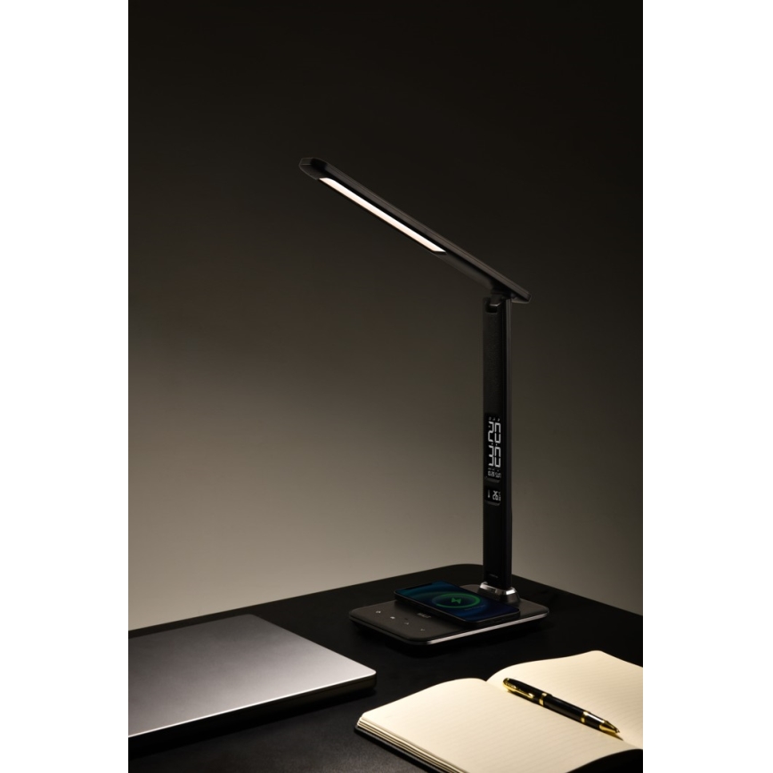Brilagi - himmennettävä LED-pöytälamppu langattomalla QI-latauksella ja USB-liitännällä REGINA LED/8,5W/230V musta