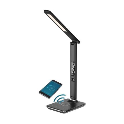 Brilagi - himmennettävä LED-pöytälamppu langattomalla QI-latauksella ja USB-liitännällä REGINA LED/8,5W/230V musta