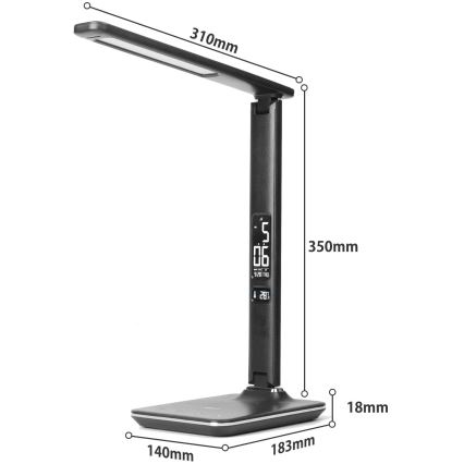 Brilagi - himmennettävä LED-pöytälamppu langattomalla QI-latauksella ja USB-liitännällä REGINA LED/8,5W/230V musta