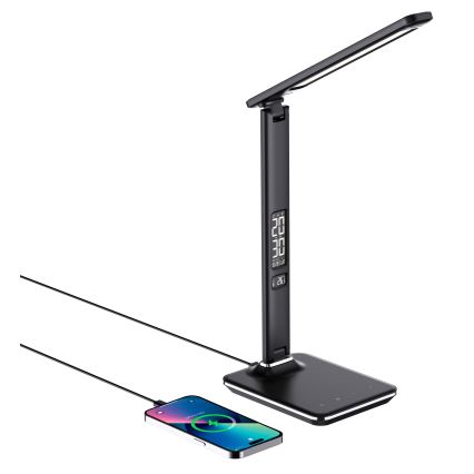 Brilagi - himmennettävä LED-pöytälamppu langattomalla QI-latauksella ja USB-liitännällä REGINA LED/8,5W/230V musta