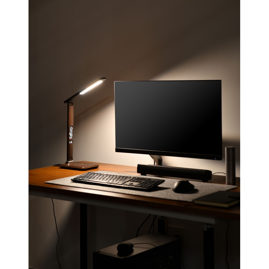 Brilagi - REGINA LED himmennettävä pöytälamppu langattomalla QI-latauksella ja USB-liitännällä, LED/8,5W/230V, ruskea