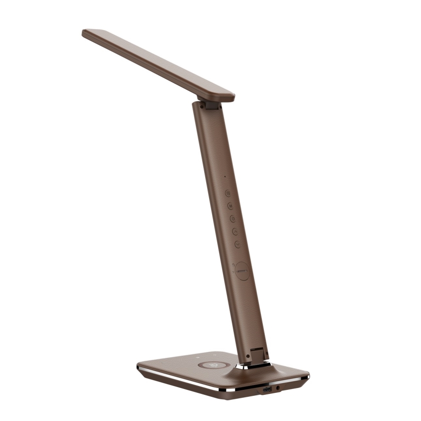 Brilagi - REGINA LED himmennettävä pöytälamppu langattomalla QI-latauksella ja USB-liitännällä, LED/8,5W/230V, ruskea