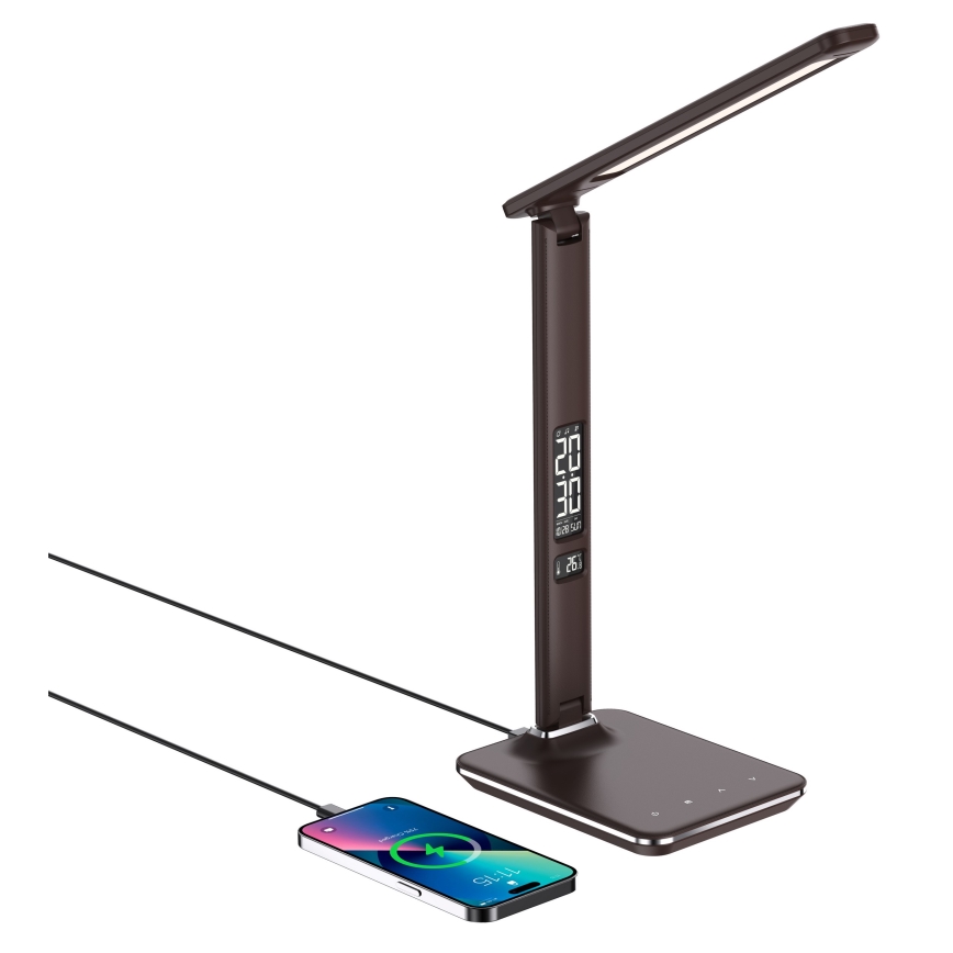 Brilagi - REGINA LED himmennettävä pöytälamppu langattomalla QI-latauksella ja USB-liitännällä, LED/8,5W/230V, ruskea