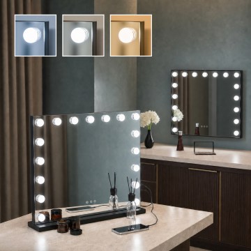 BRILAGI - LED-himmennettävä meikkipeili HOLLYWOOD LED/15W/230V CCT + 2x USB 60x50 cm musta