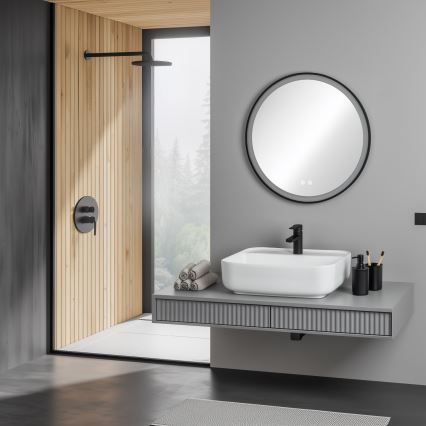 Brilagi - LED-himmennettävä lämmitetty kylpyhuonepeili taustavalolla ALU PRO LED/18W/230V halkaisija 60 cm 3000/4000/6500K IP44 musta CRI 90