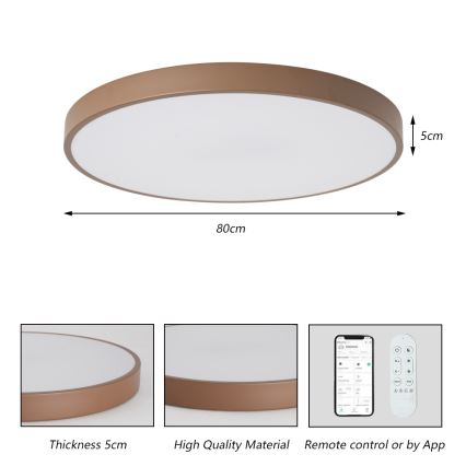 Brilagi - himmennettävä LED-valaisin POOL SMART LED/100W/230V, halkaisija 80 cm, 3000–6000 K, Wi‑Fi (Tuya) + kaukosäädin, ruskea
