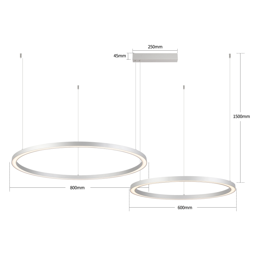 Brilagi - himmennettävä LED-riippuvalaisin kaapelilla PORTOFINO LED/98W/230V 3000–6000K hopea + kaukosäädin
