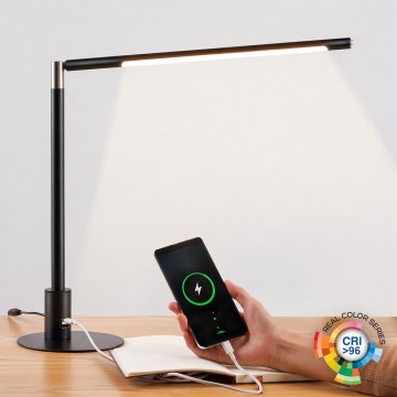 BRILAGI - LED Himmennettävä pöytälamppu USB-portteilla VARIO LED/7W/230V 3000-6500K CRI 96 musta