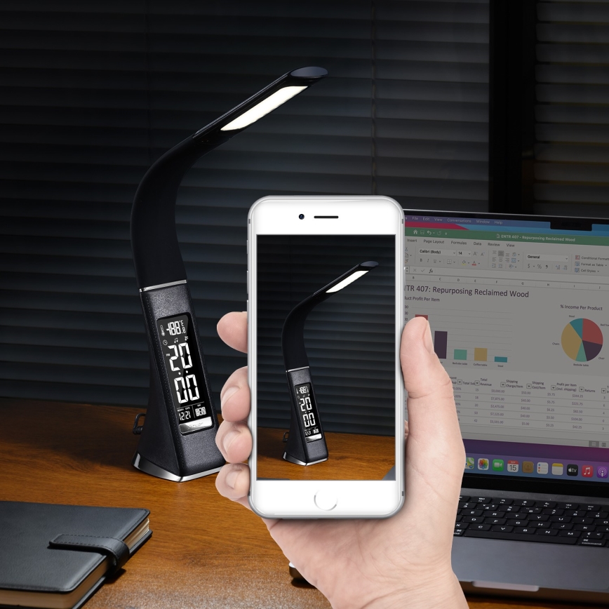 Brilagi - LED Himmennettävä pöytävalaisin näytöllä PELLE LED/7W/230V musta