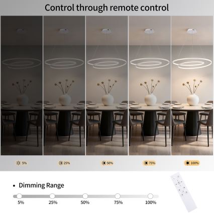 Brilagi - LED-himmennettävä riippuvalaisin vaijerilla TWISTER LED/105W/230V 3000-6000K halkaisija 100 cm valkoinen + kaukosäädin