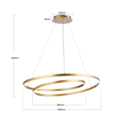 Brilagi - LED himmennettävä riippuvalaisin kaapelilla TWISTER LED/105W/230V 3000-6000K halkaisija 100 cm kultainen + kaukosäädin