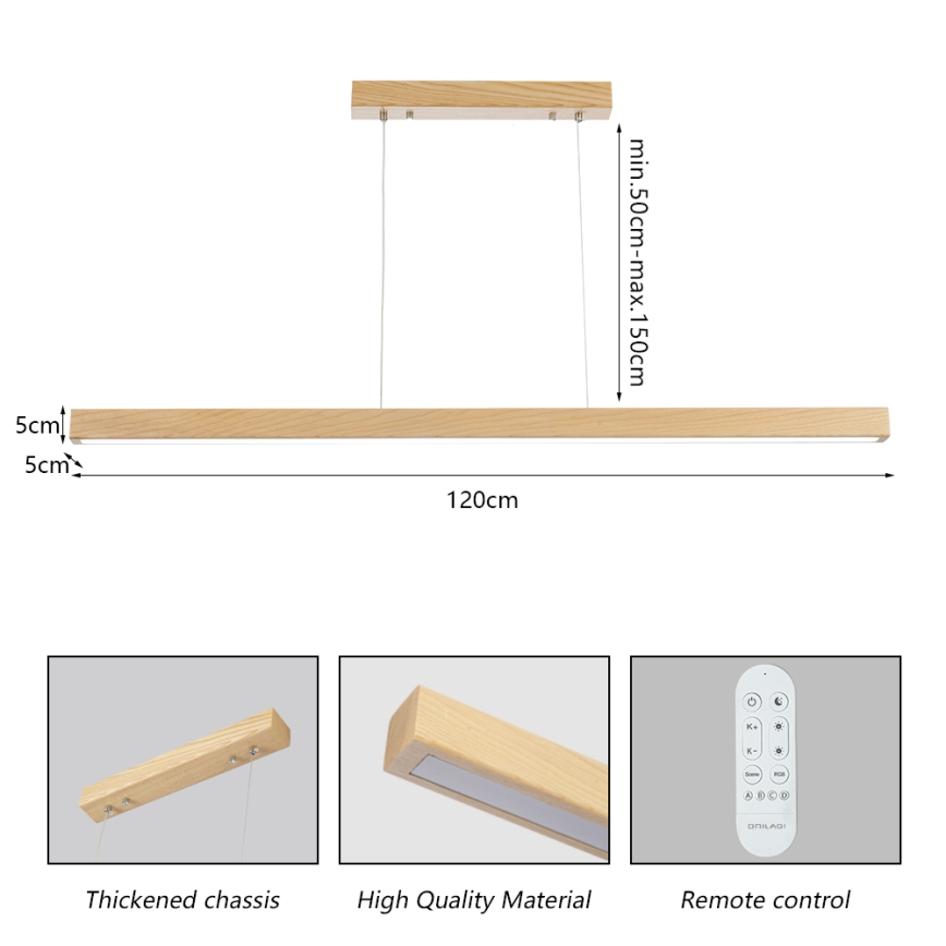 Brilagi - himmennettävä LED-riippuvalaisin vaijerilla OAK SMART LED/30W/230V Wi-Fi Tuya tammi + kaukosäädin