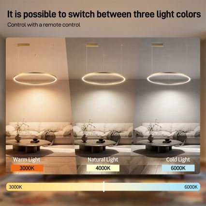 Brilagi - Himmennettävä LED-riippuvalaisin kaapelilla PORTOFINO LED/60W/230V 3000-6000K Ø 80 cm kulta + kaukosäädin