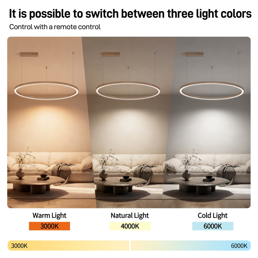 BRILAGI - himmennettävä LED-riippuvalaisin vaijerilla PORTOFINO LED/60W/230V 3000–6000K halkaisija 80 cm beige + kaukosäädin