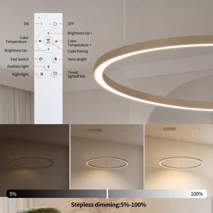 BRILAGI - himmennettävä LED-riippuvalaisin vaijerilla PORTOFINO LED/60W/230V 3000–6000K halkaisija 80 cm beige + kaukosäädin