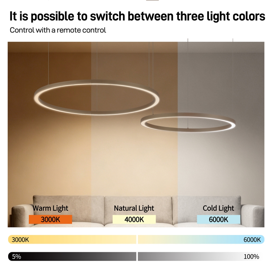 Brilagi - Himmennettävä LED-riippuvalaisin vaijerilla PORTOFINO LED/98W/230V 3000-6000K beige + kaukosäädin